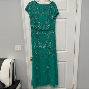 Adrianna Papell Teal Beaded Maxi Dress
